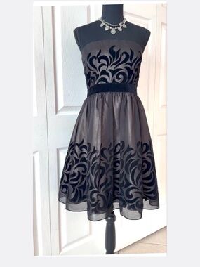S.L. FASHIONS ~ Black Mess Overlay Velvet Scroll Pattern Volume Netted Lining